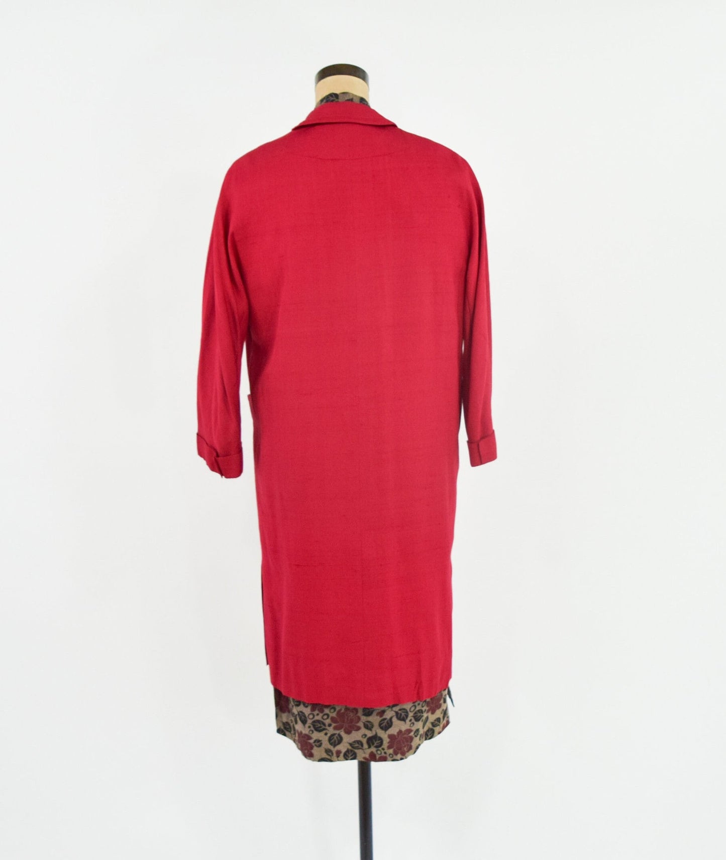 1950s Red Silk Evening Coat | 50s Red Raw Silk Evening Coat | Lou Johnson | Large