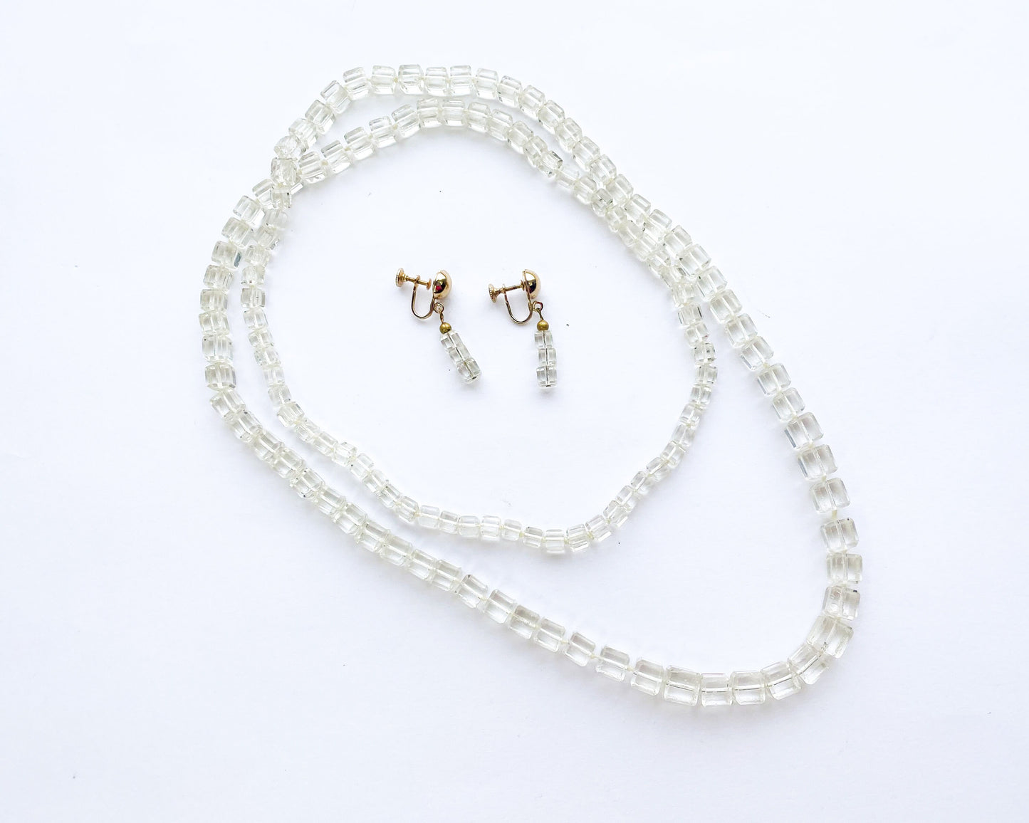 1940s Crystal Necklace and Screw Back Earrings Set | Vintage Glamour