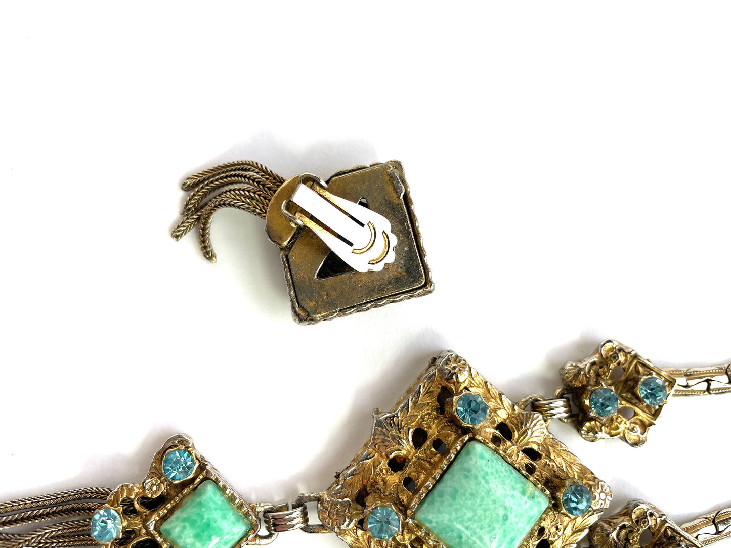 1940s Baroque Jewelry Set, Turquoise Stone Pendant Necklace & Earrings Set