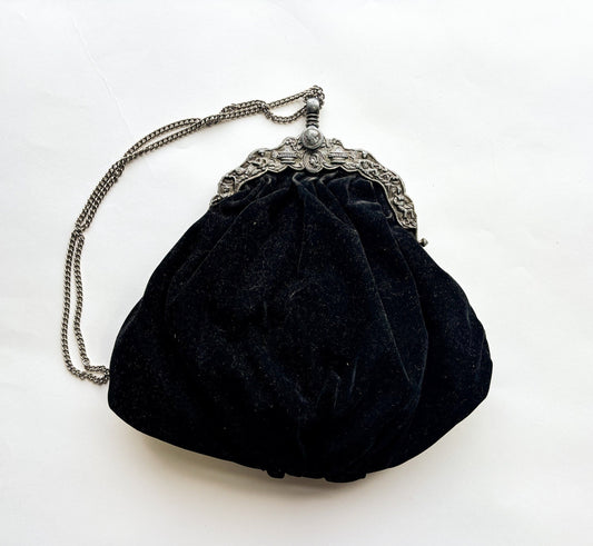 1940s Black Evening Bag | Black Cotton Velvet Handbag | MWG