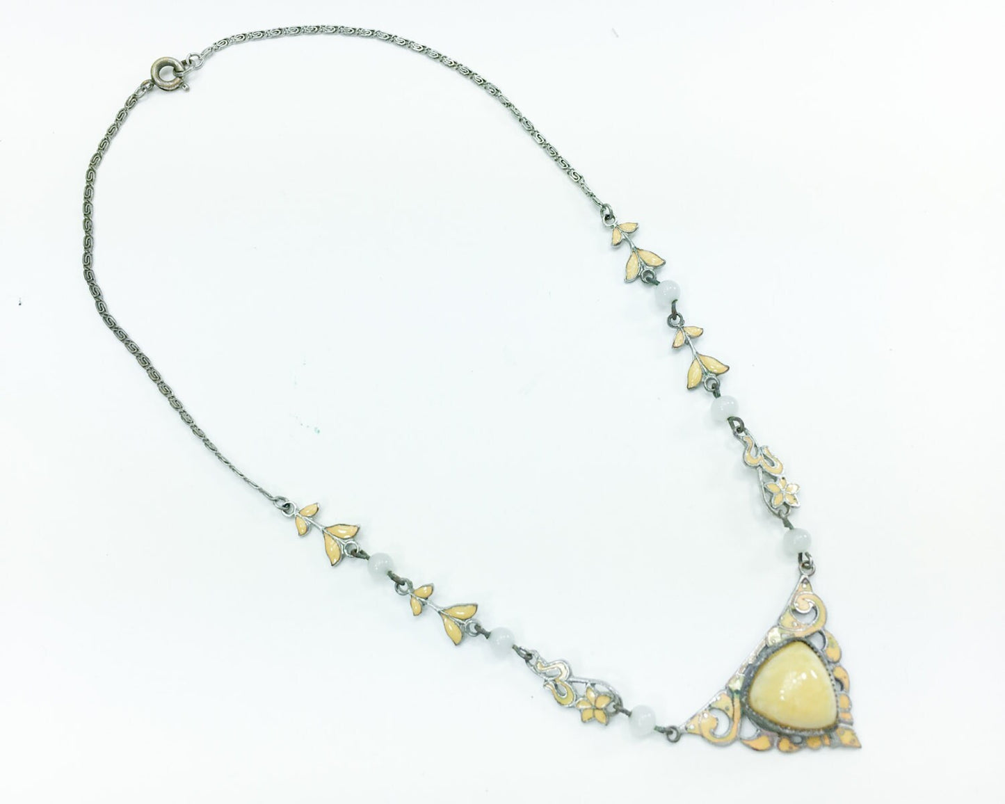 1930s Art Nouveau Yellow Glass Enamel Necklace