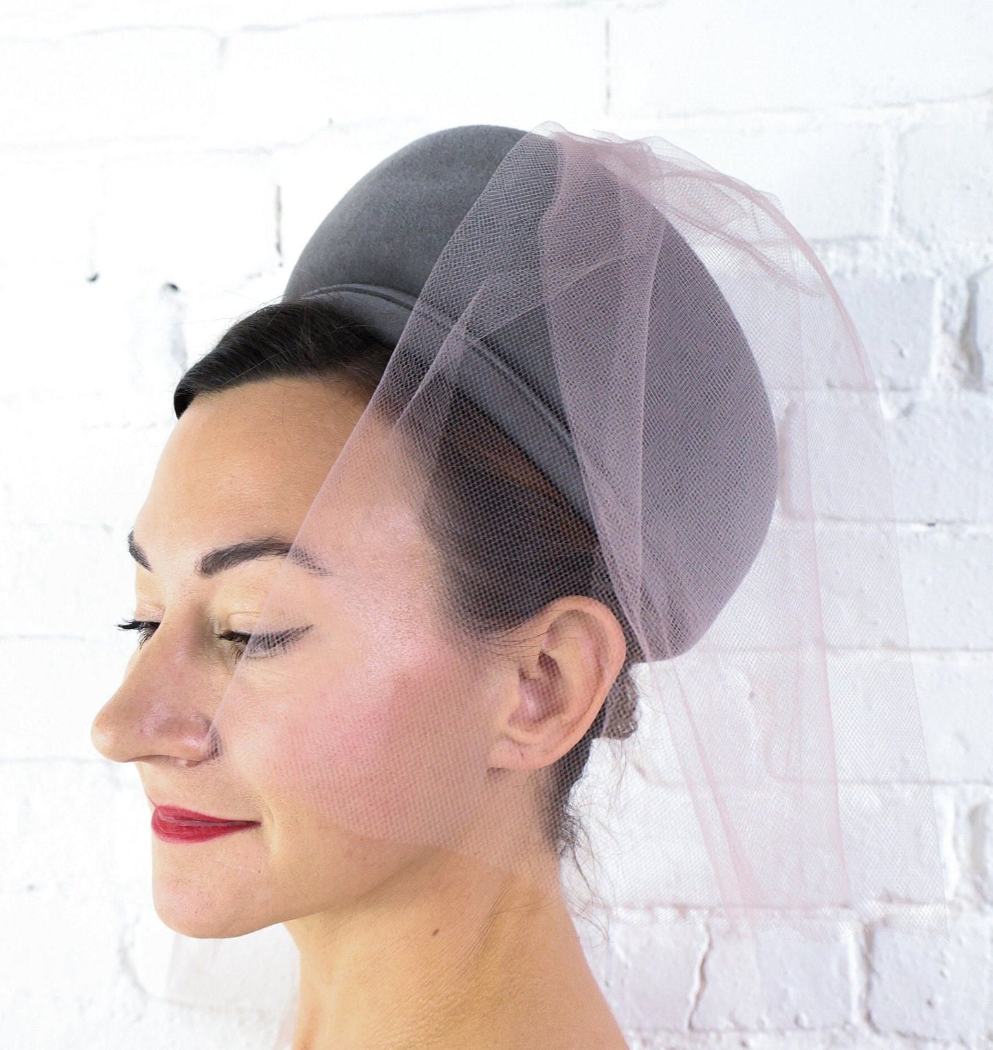 1960s Gray Wool Hat with Lavender Tulle Veil
