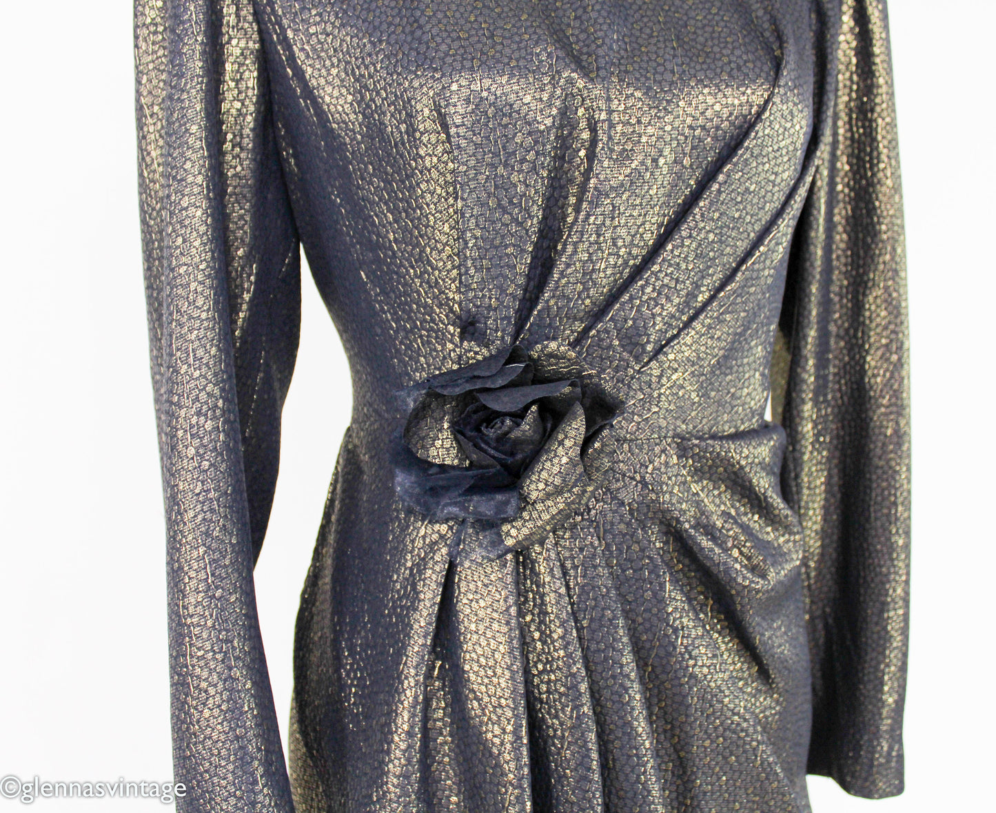 1980s Estevez Black & Gold Evening Dress, Medium