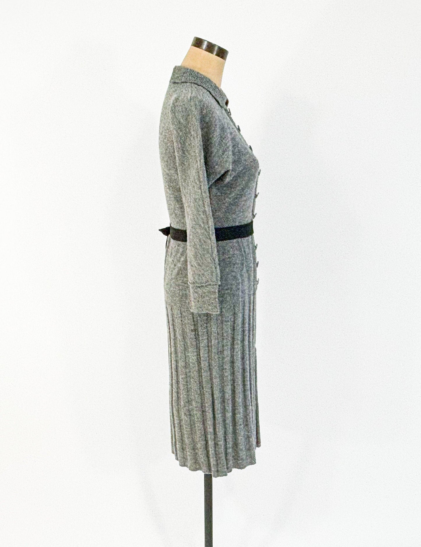 1940s Gray Knit Secretary Dress | 40s Gray Knit Dress | Barbara Carol | Small
