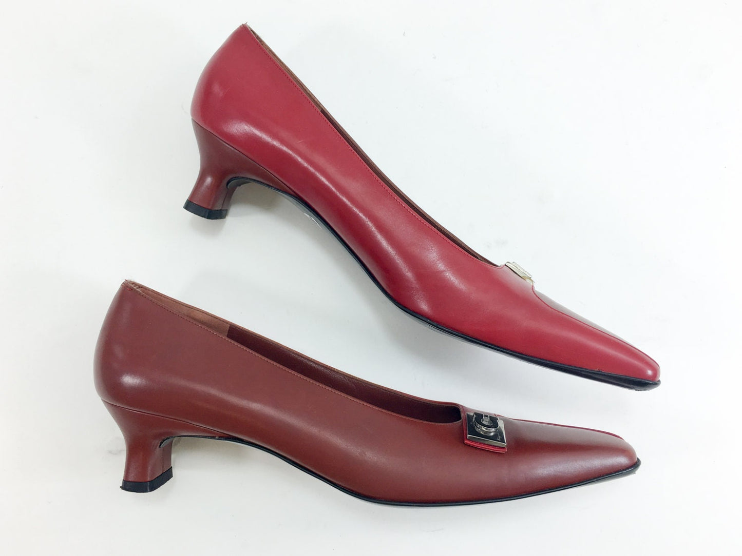 Vintage Ferragamo Leather Pumps | 1980s Red Low Heel Shoes, US 8N