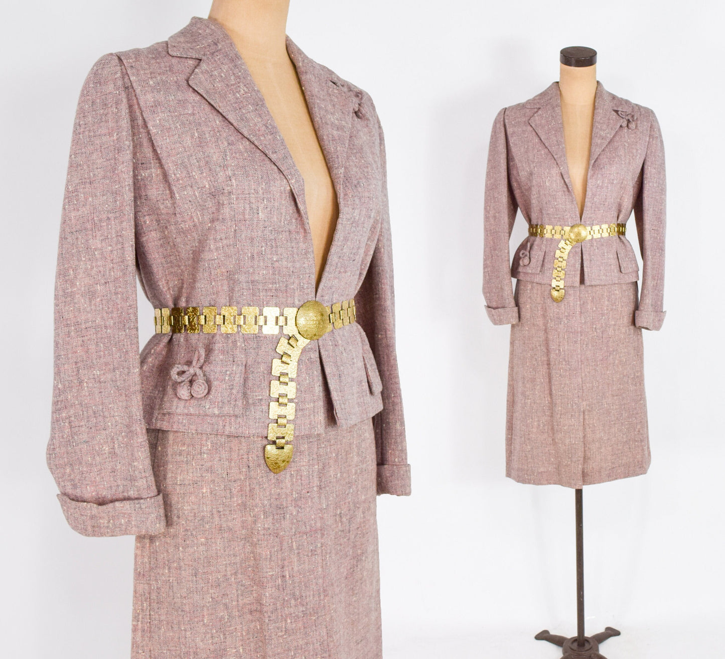 1950s Pink Wool Tweed Suit: A Wilshire Classic, Small