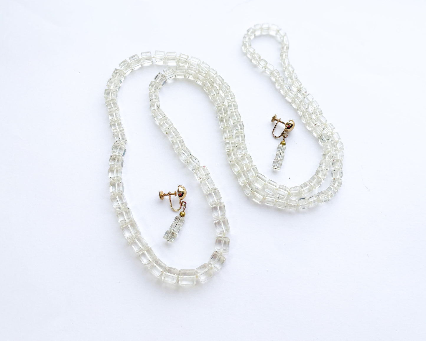 1940s Crystal Necklace and Screw Back Earrings Set | Vintage Glamour