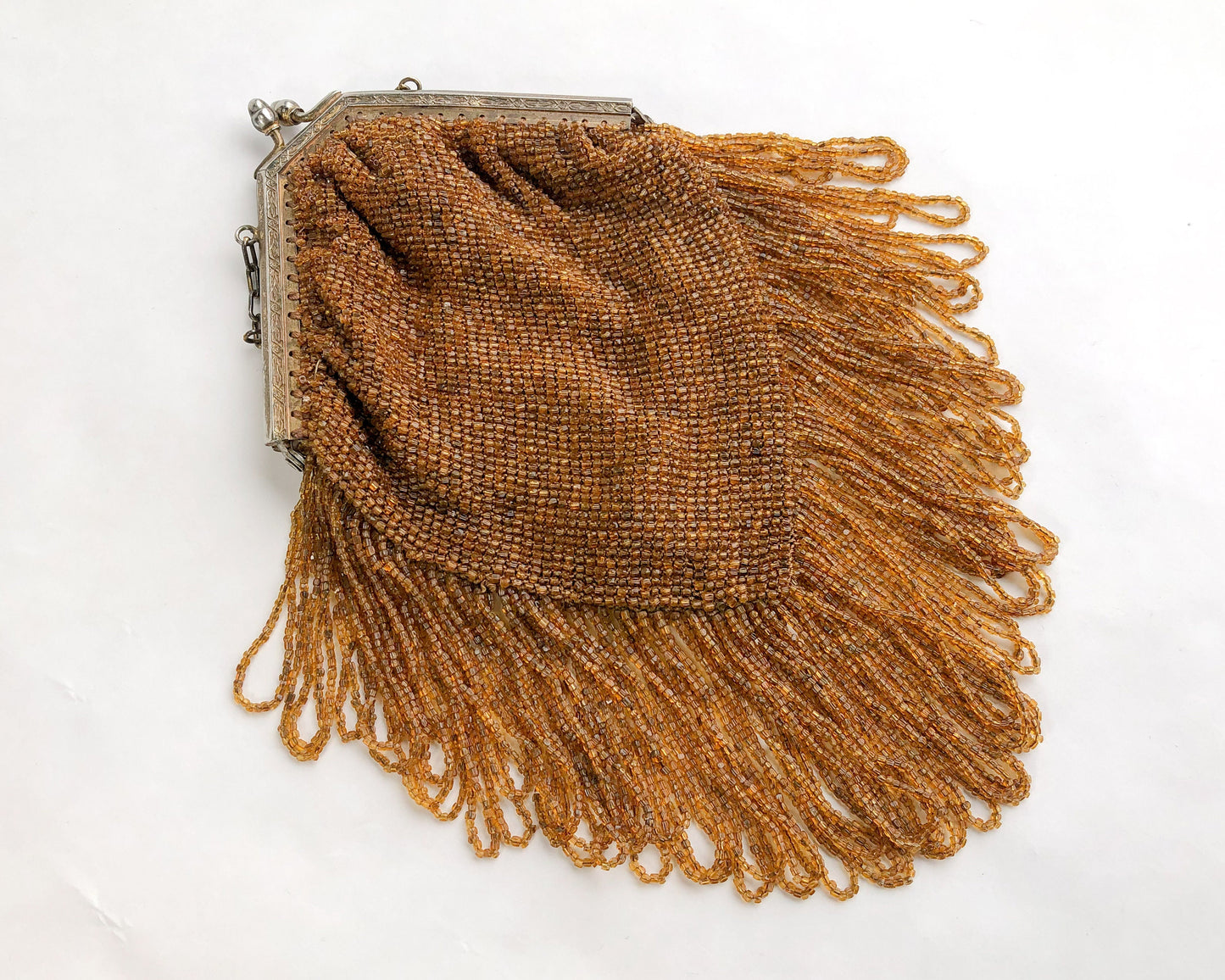 1900s Gold Beaded Evening Handbag | Gold  Loop Fringe Bag