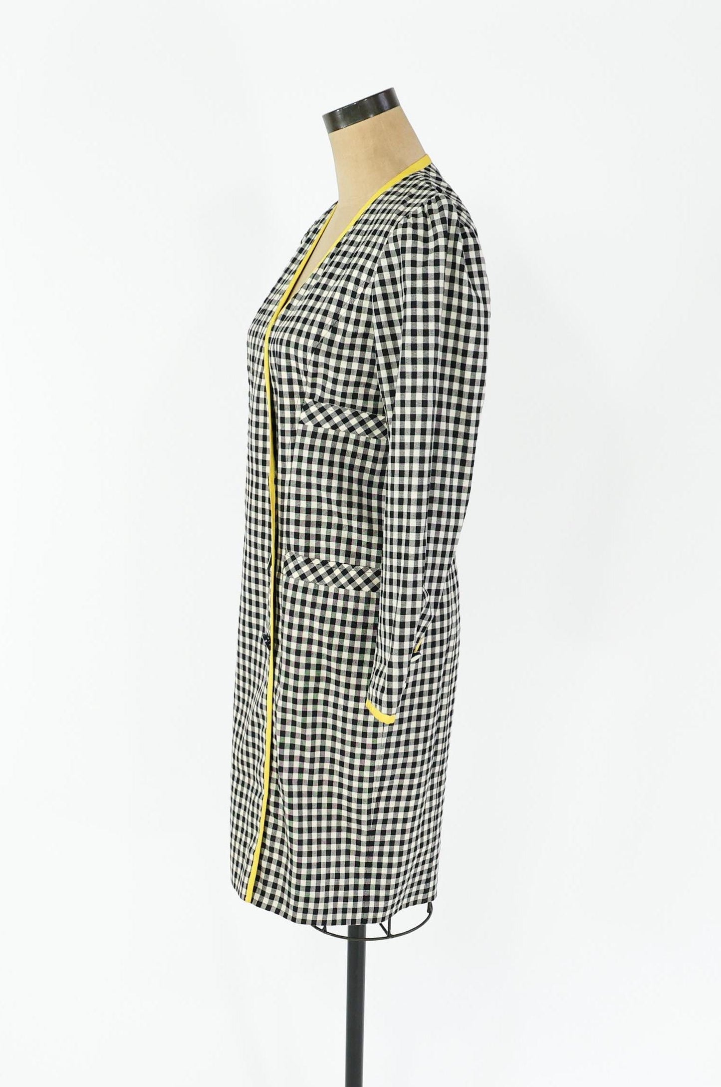 1980s Ungaro Black White Checked Wool Dress, Small