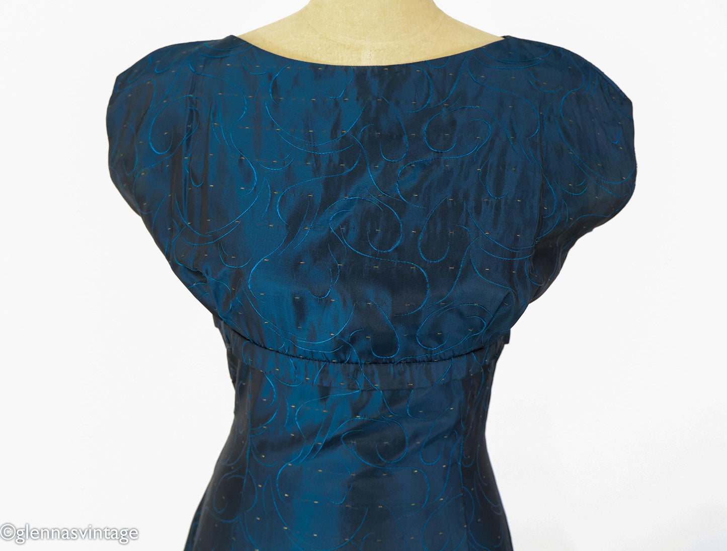 1950s Navy Taffeta Cocktail Dress, Medium