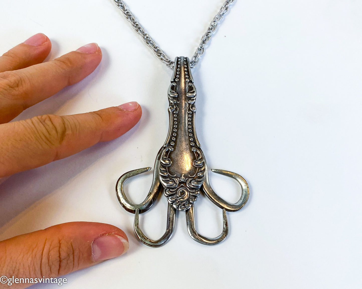 Sterling Silver Fork Pendant | Upcycled Dinner Fork Brooch