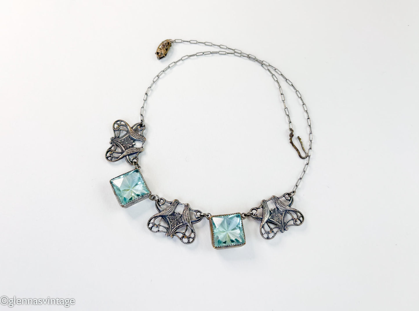 1900s Silver Glass Squares Choker Necklace