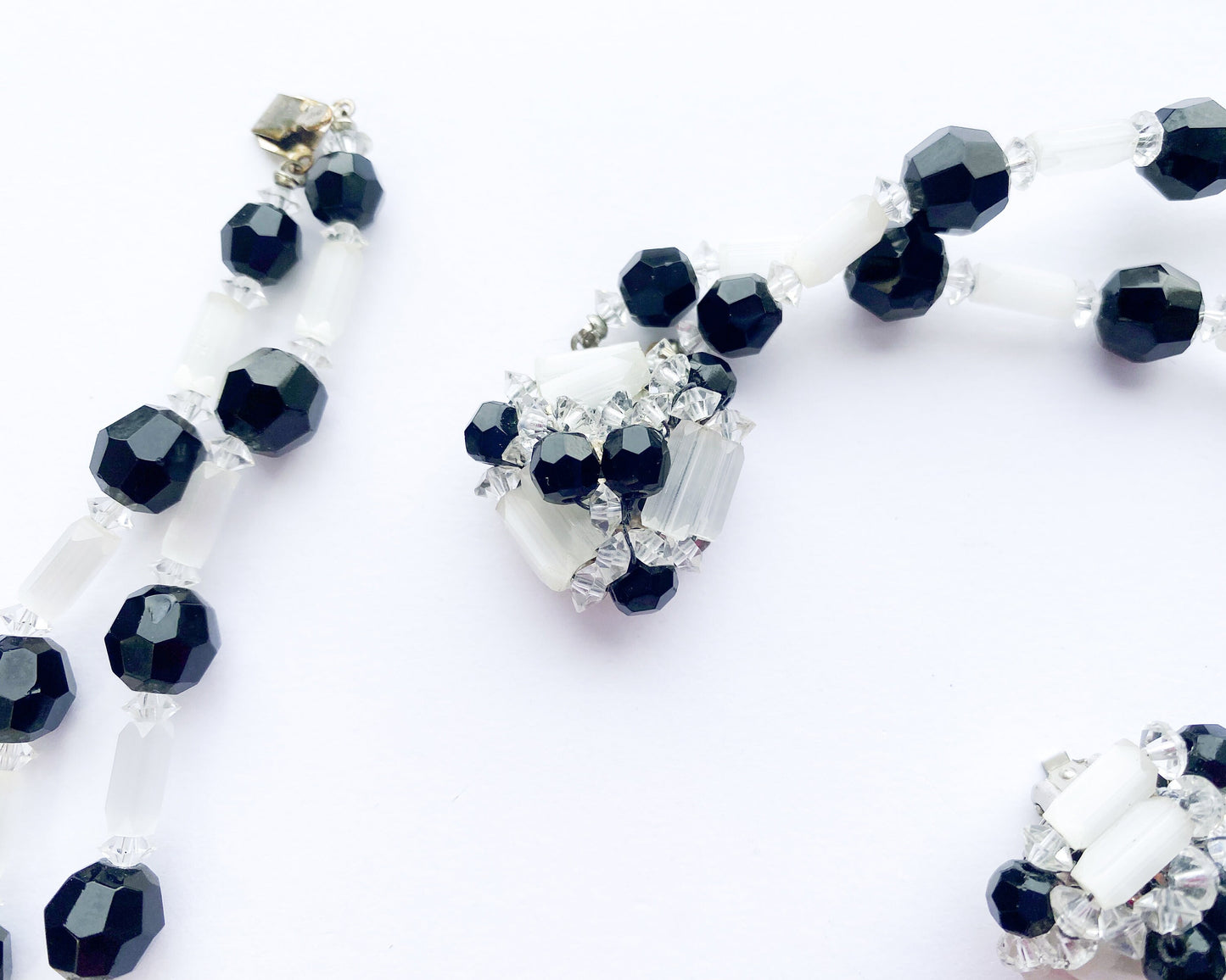 1960s Black & White Crystal Necklace Set | Black White Crystal Necklace Earrings