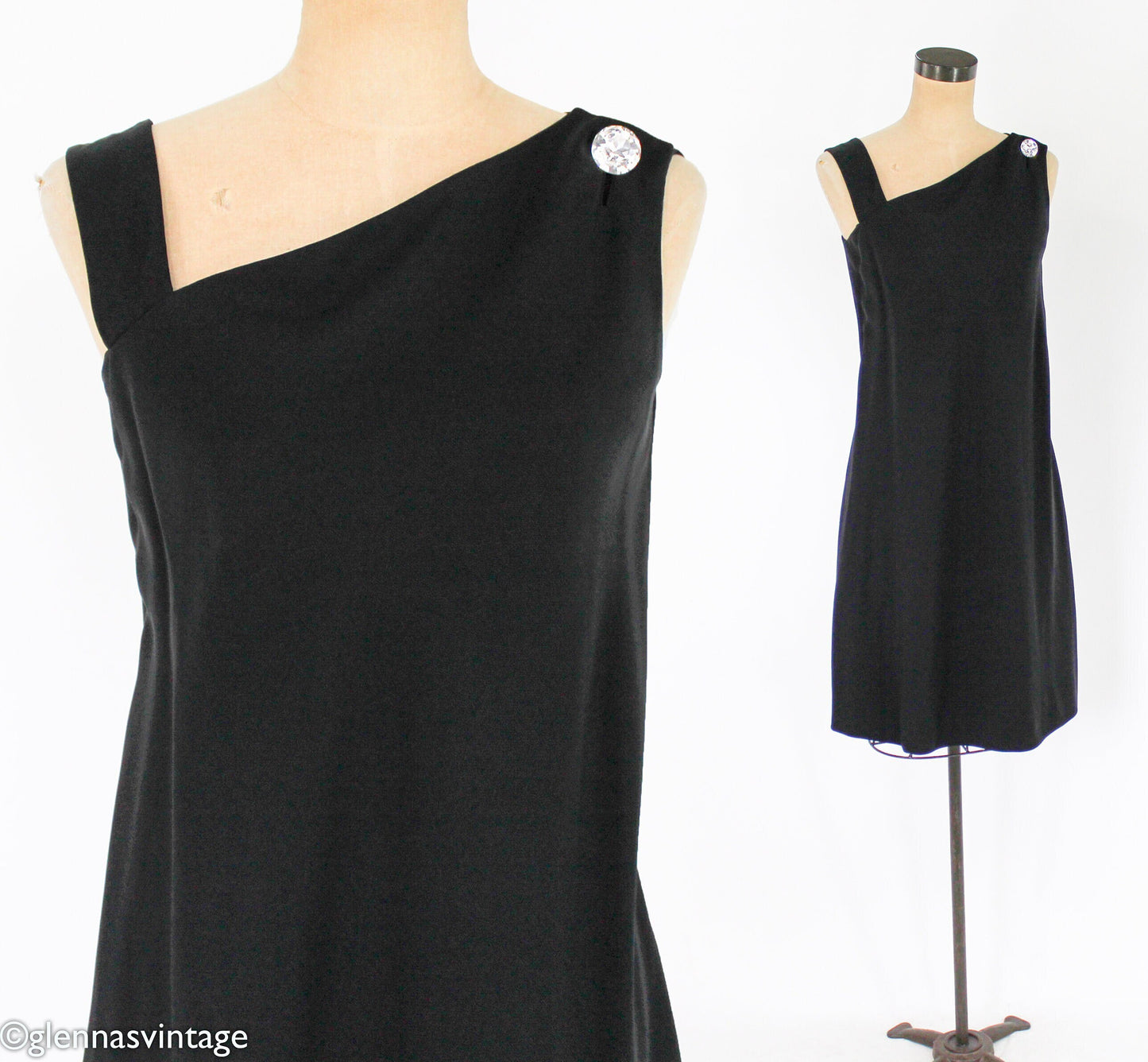 1960s Black Silk Cocktail Dress | 60s Black Sleeveless Dress | Jackie O | Larry Aldrich | Medium
