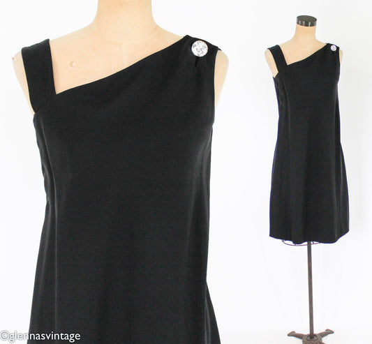 1960s Black Silk Cocktail Dress | 60s Black Sleeveless Dress | Jackie O | Larry Aldrich | Medium
