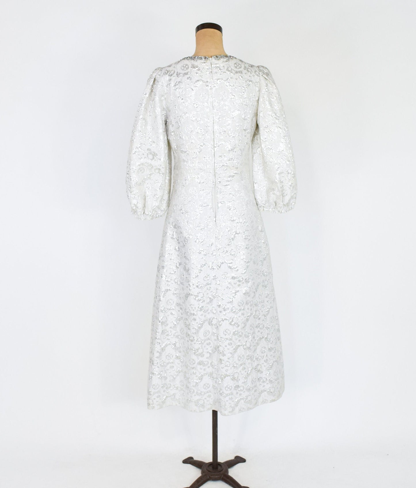 1970s Silver Brocade Evening Dress | 70s Silver Lamé Brocade Maxi Dress | Small