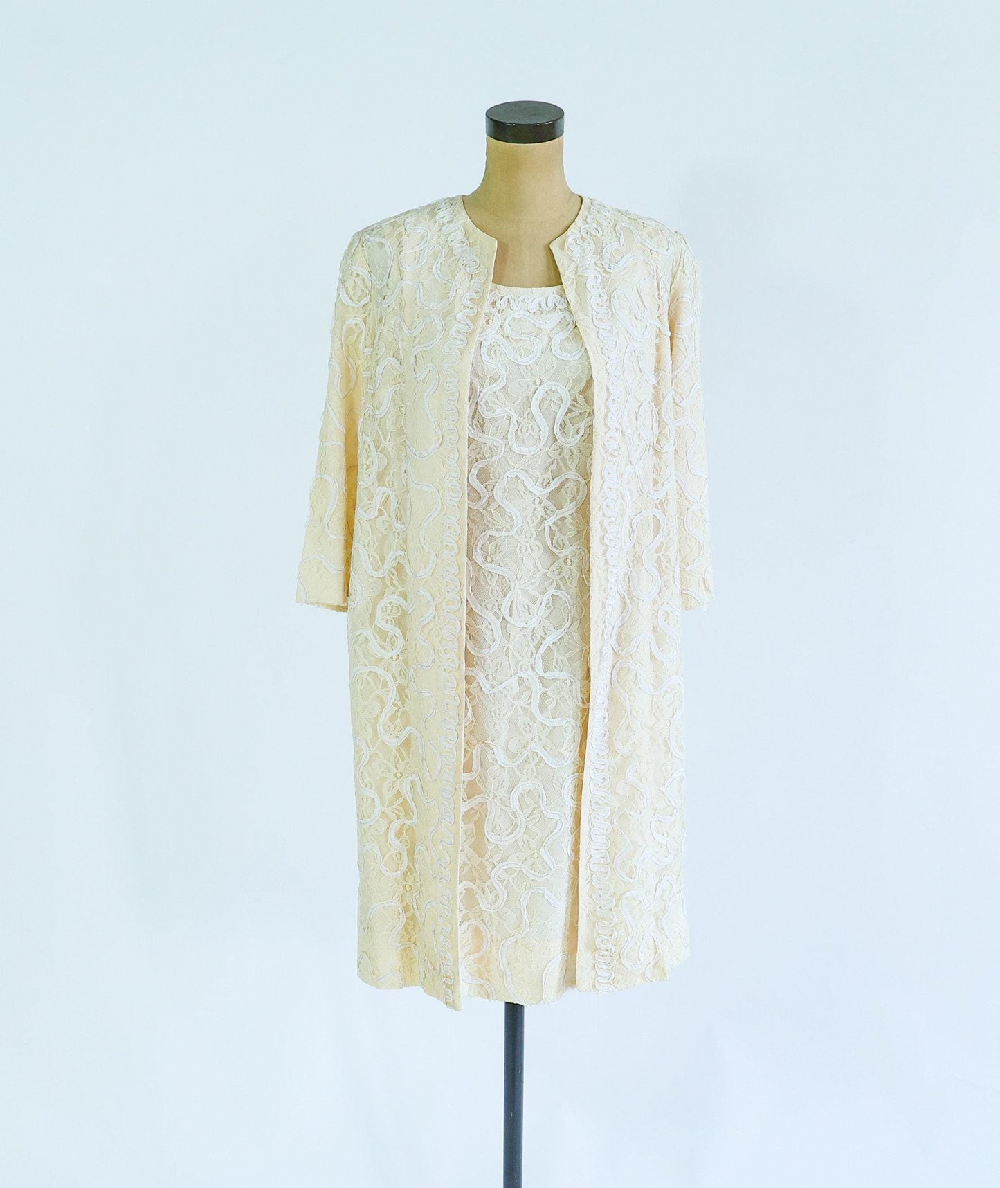 1960s White Lace Dress & Jacket Set, Medium