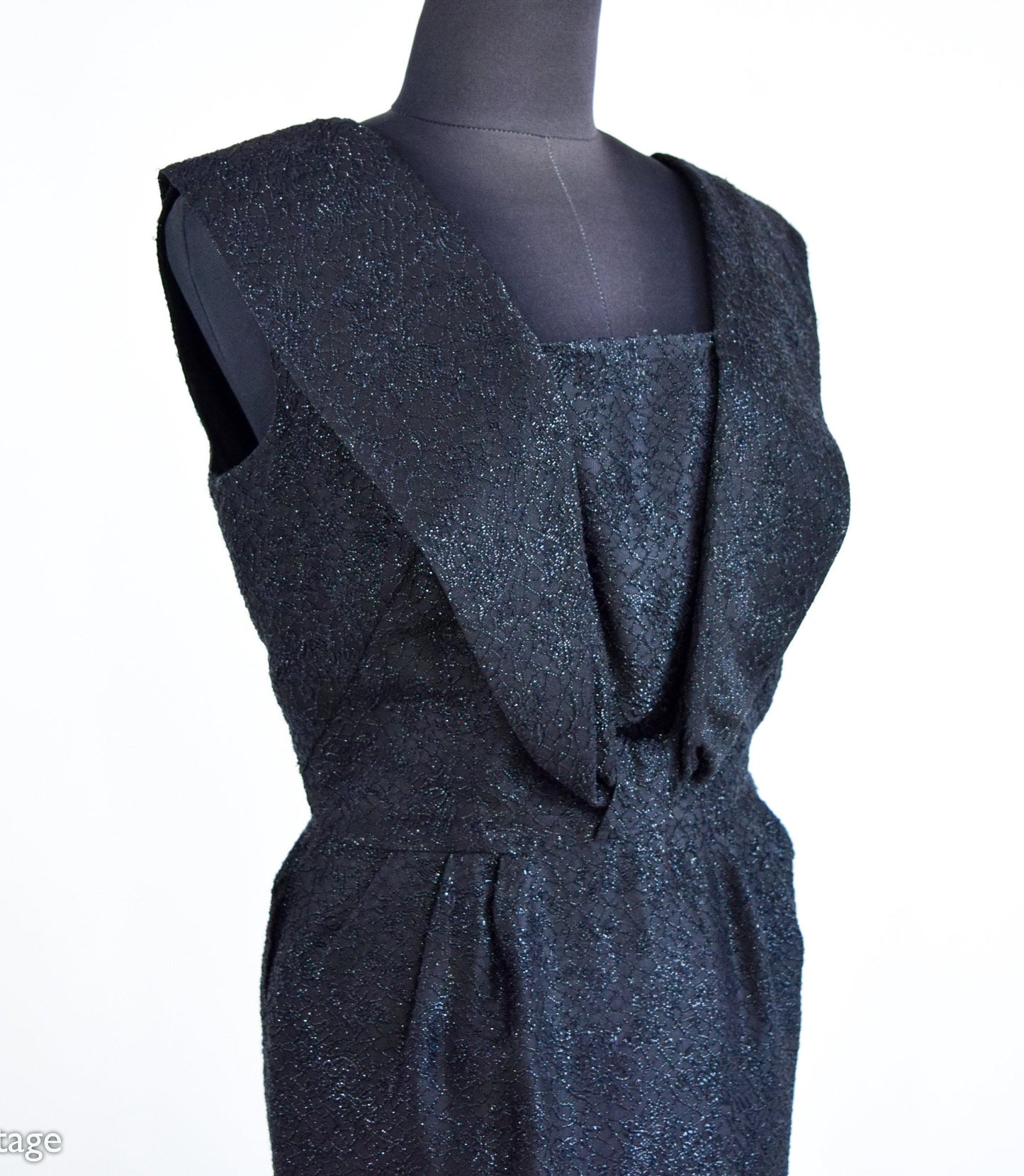1950s Glittery Black Cocktail Dress, Small