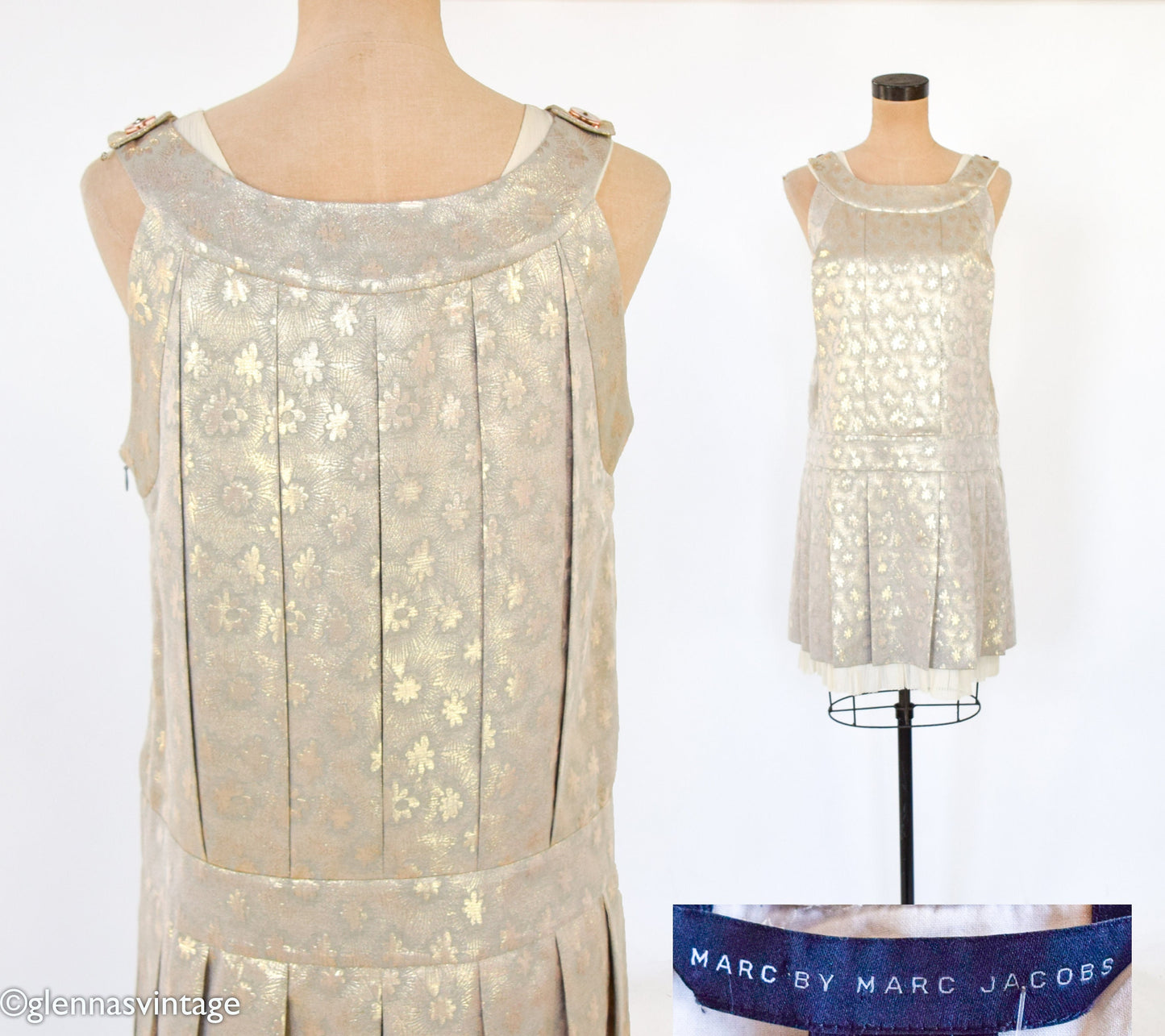 Marc Jacobs 1990s Gold Pleated Party Dress, Medium