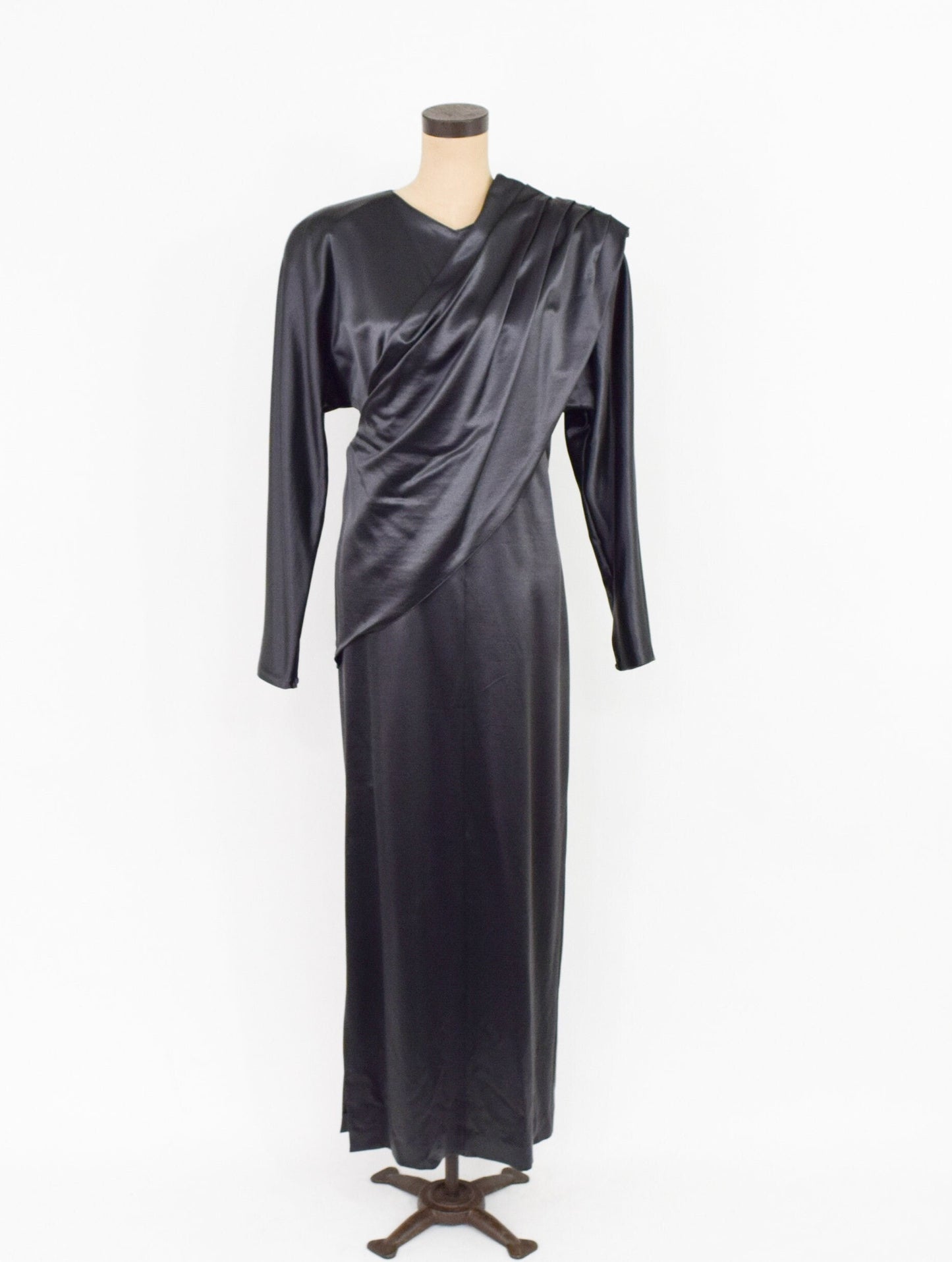 1990s Krizia Charcoal Gray Satin Evening Gown, Large