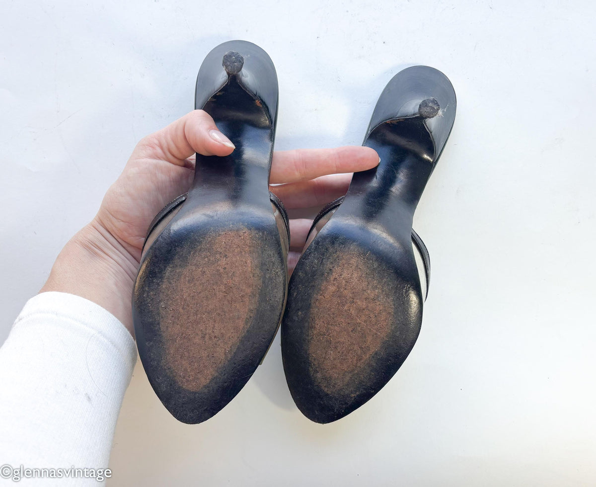 1950s Black Spring-o-lator Heels Pumps, Size 7