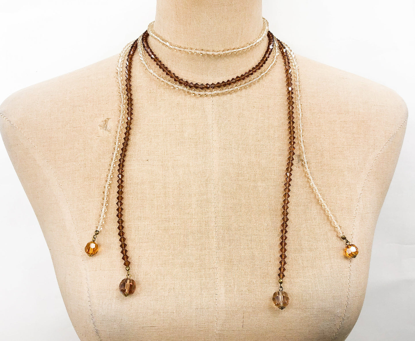 1950s Bronze Crystal Necklace | Amber Glass Evening Necklace