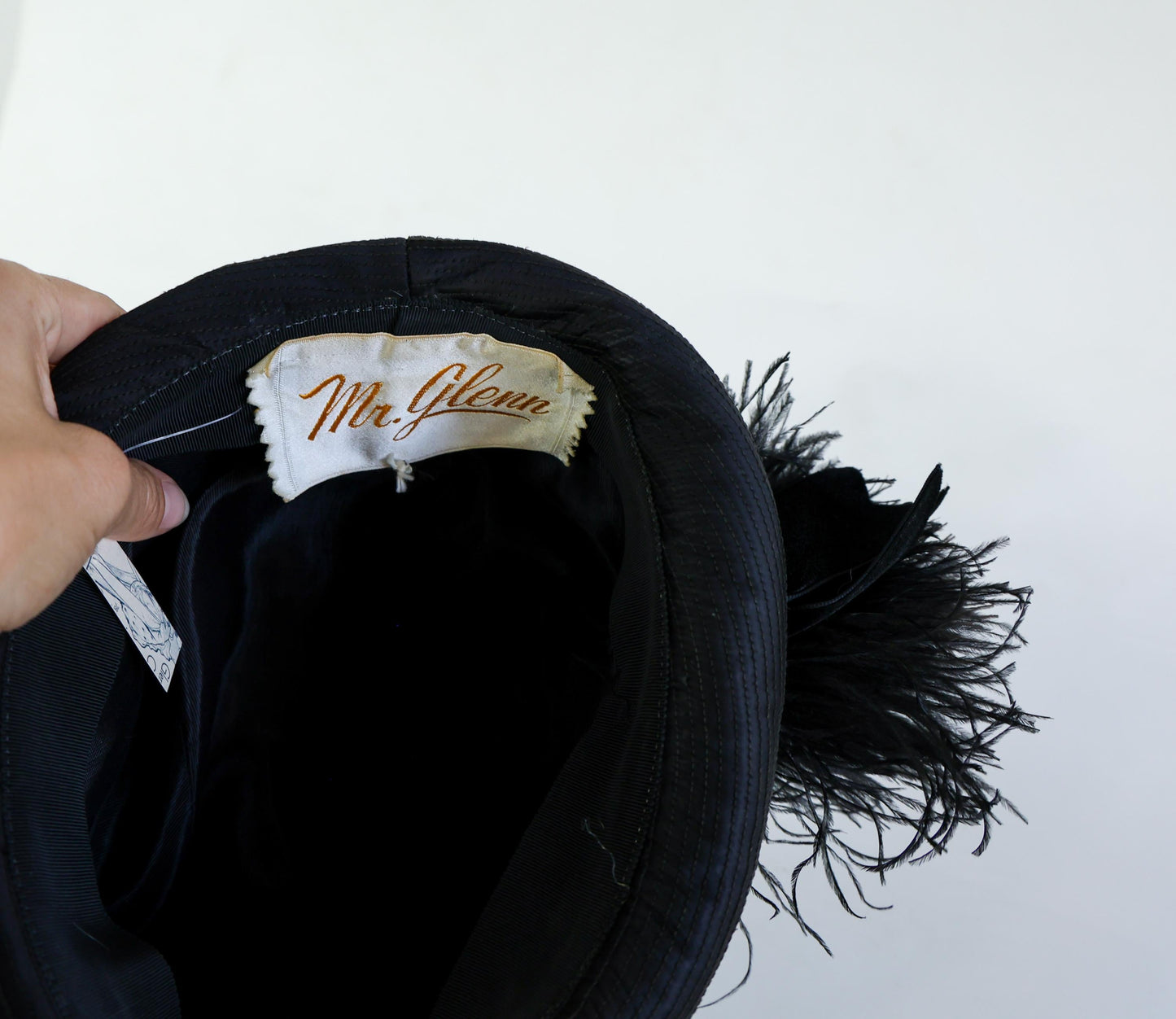 1960s Mr. Glenn Black Satin Feather Hat