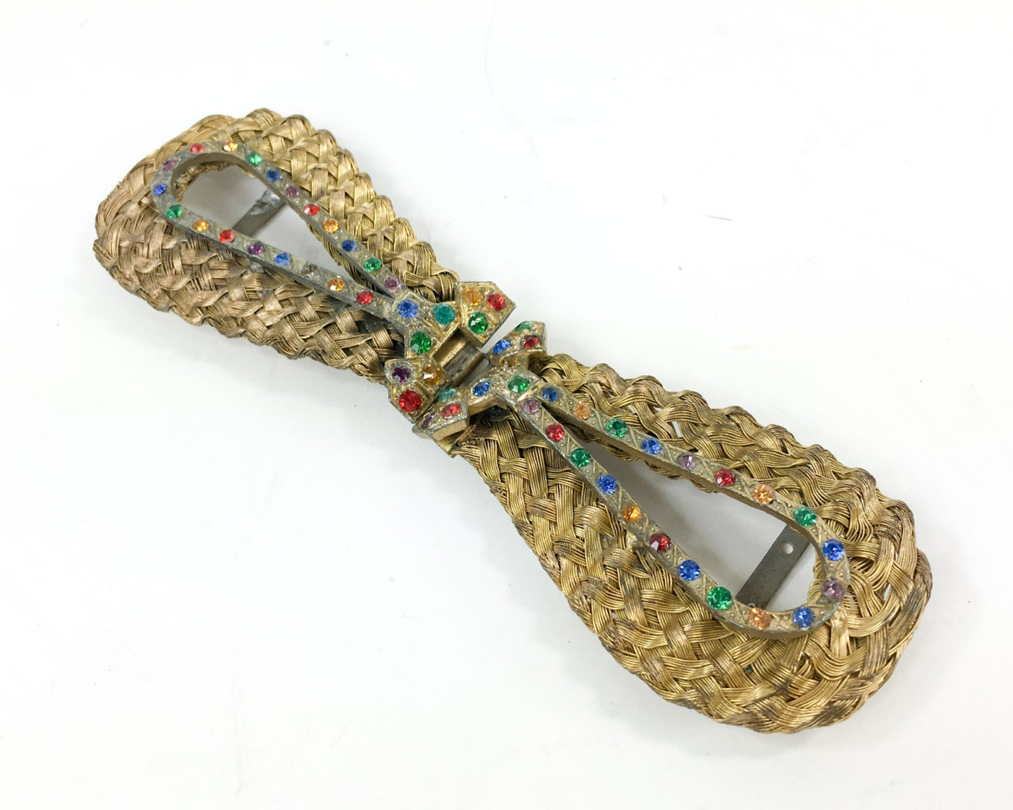 1930s Gold Brass Belt Buckle | 30s Gold Woven Buckle | Reinad N.Y.