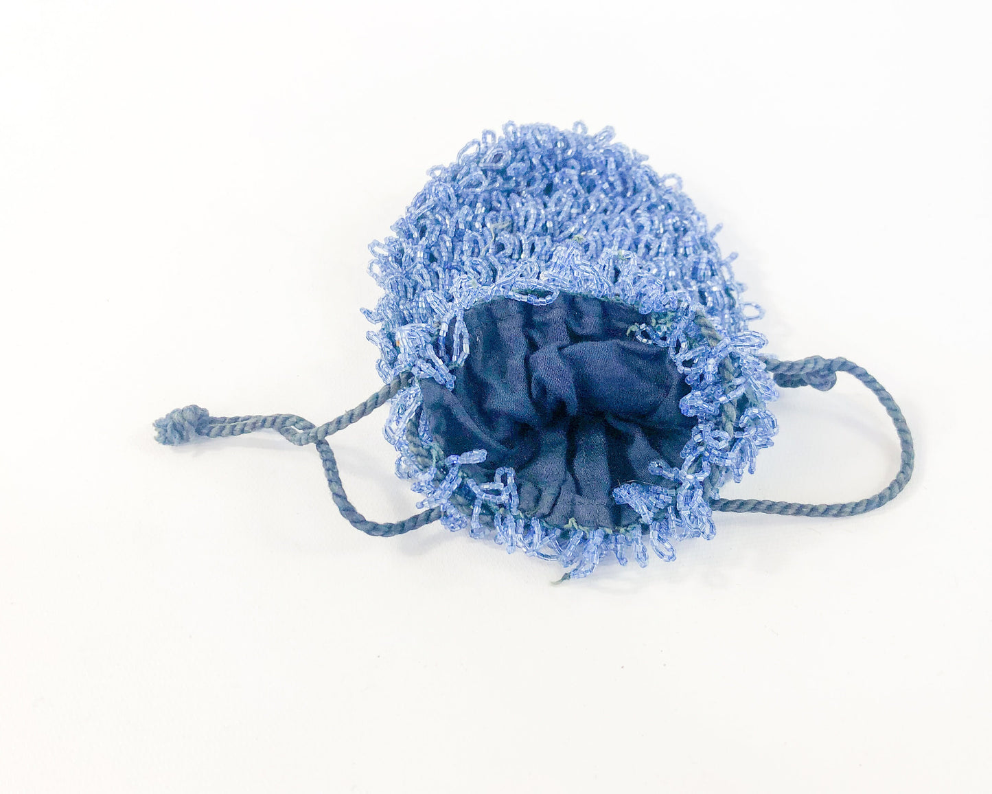 1900s Blue Beaded Evening Bag | Antique Drawstring Pouch