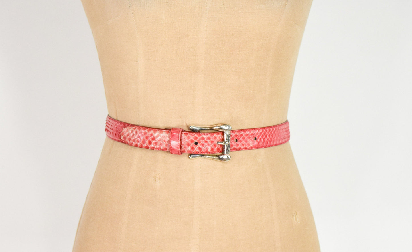 1980s Pink Snakeskin Belt | 80s Orange Skinny Leather Snakeskin Belt | Collectif