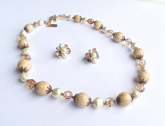 1950s Bead & Crystal Necklace Set, Vendomé Jewelry Set