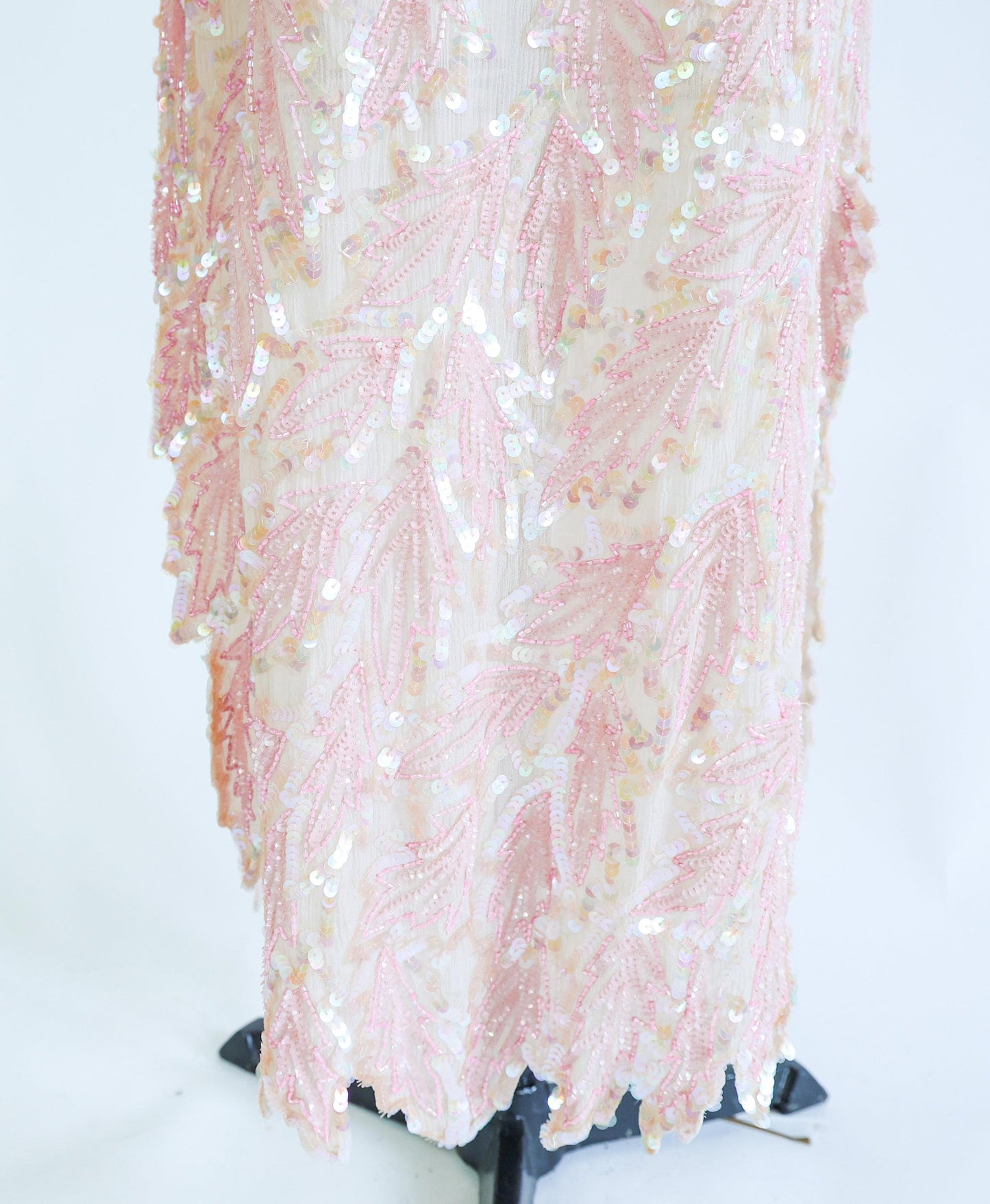 1980s Pink Silk Sequin Dress | 80s Pink Iridescent Sequin Evening Dress | Medium