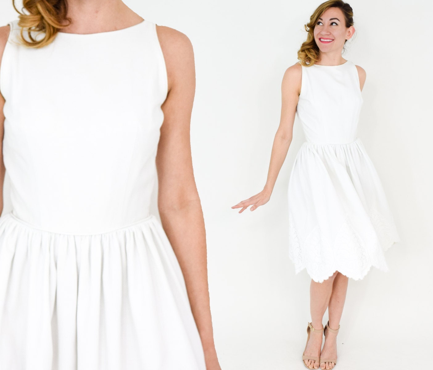 1950s White Cotton Eyelet Dress by Jonathan Logan, Small
