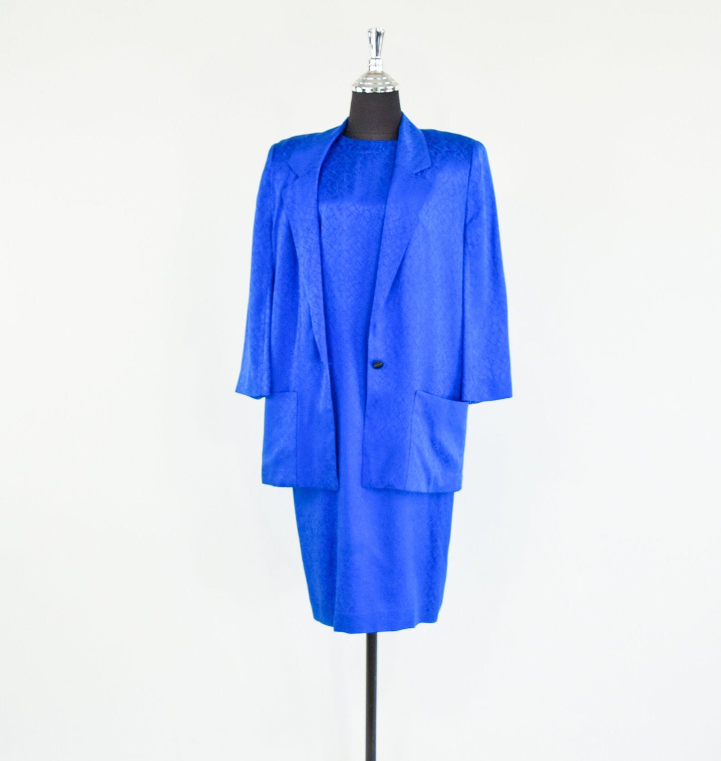 1980s Royal Blue Silk Dress Suit, Liz Claiborne, Petites Size 4