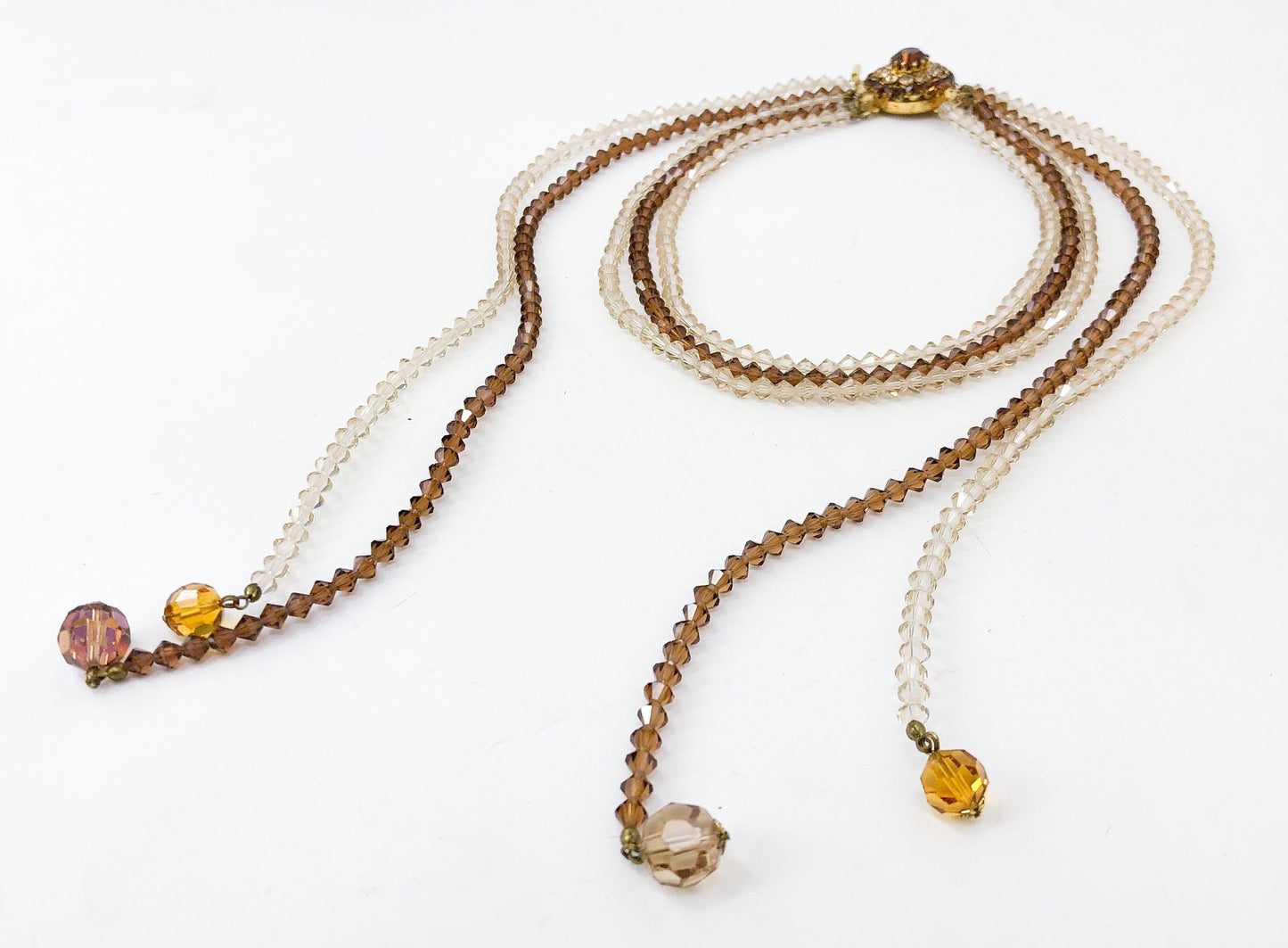 1950s Bronze Crystal Necklace | Amber Glass Evening Necklace