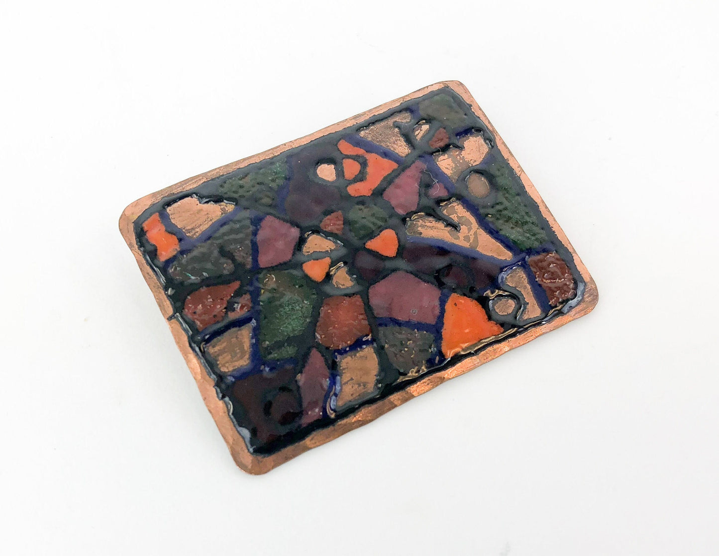 1960s Copper & Enamel Brooch | 60s Colorful Abstract Enamel Brooch | SH Norway