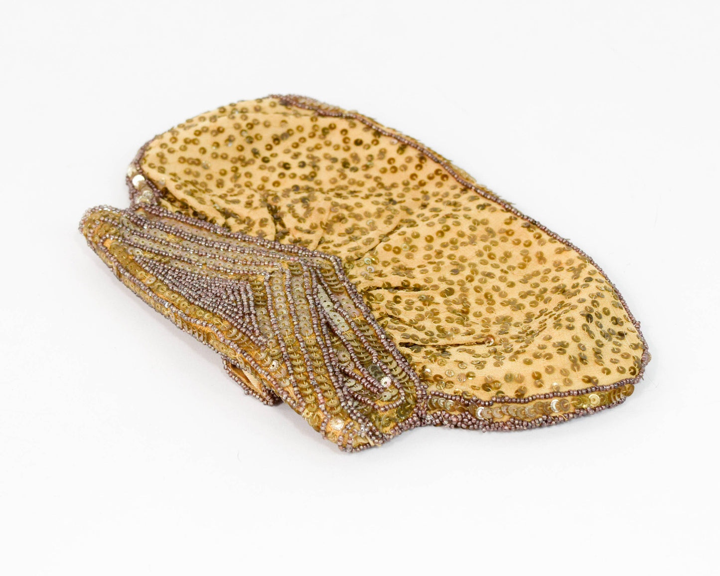 1930s Vintage Gold Sequin Evening Clutch, Art Deco Beaded Handbag