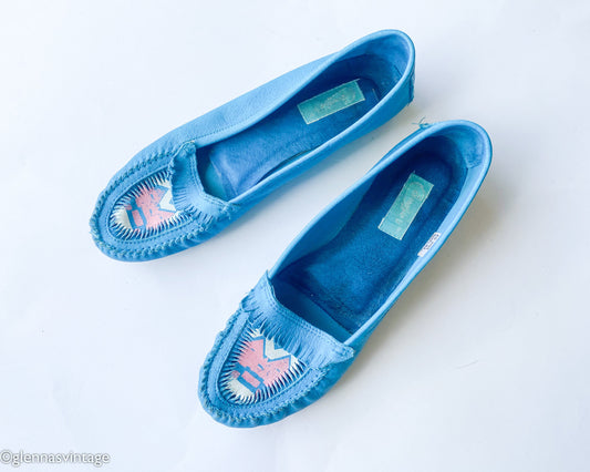 1980s Candie's Turquoise Suede Loafers | Moccasin Style | US 8.5