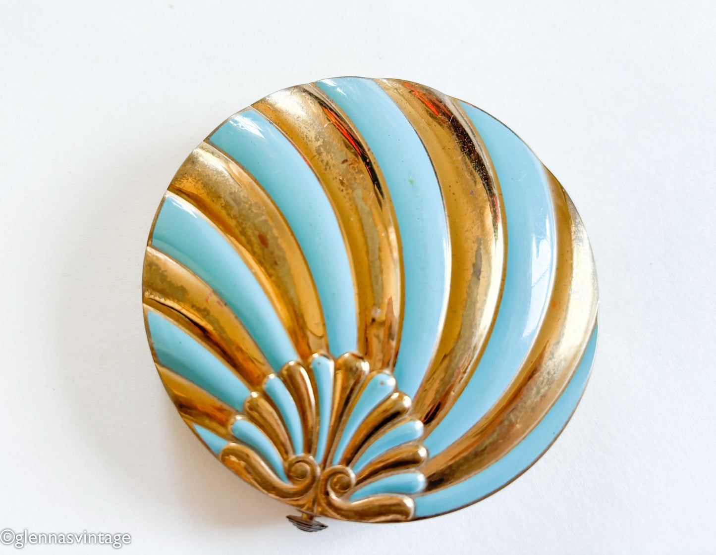 1930s Blue & Gold Vintage Compact, Turquoise Enamel Compact