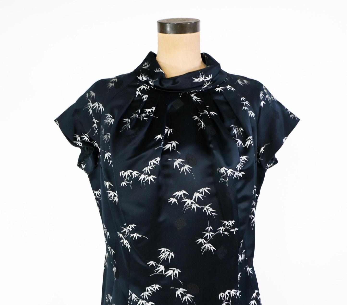 1950s Black & Silver Silk Evening Dress, Long Cheongsam Style Evening Dress, Large