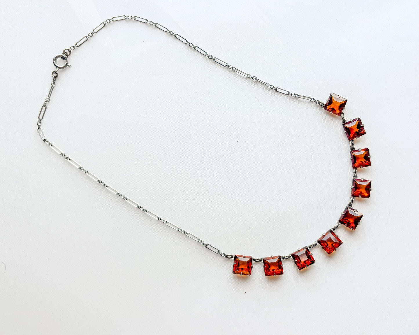 1940s Amber Glass Necklace | Crystal Squares Necklace
