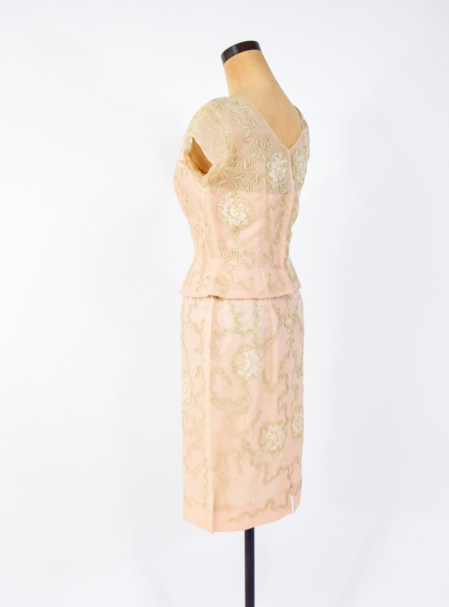 1950s Beige Lace Cocktail Dress,  Medium