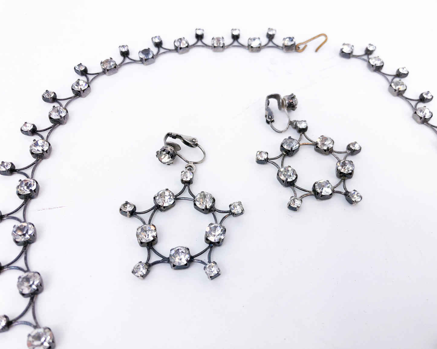 1950s Rhinestone Necklace & Earring Jewelry Set