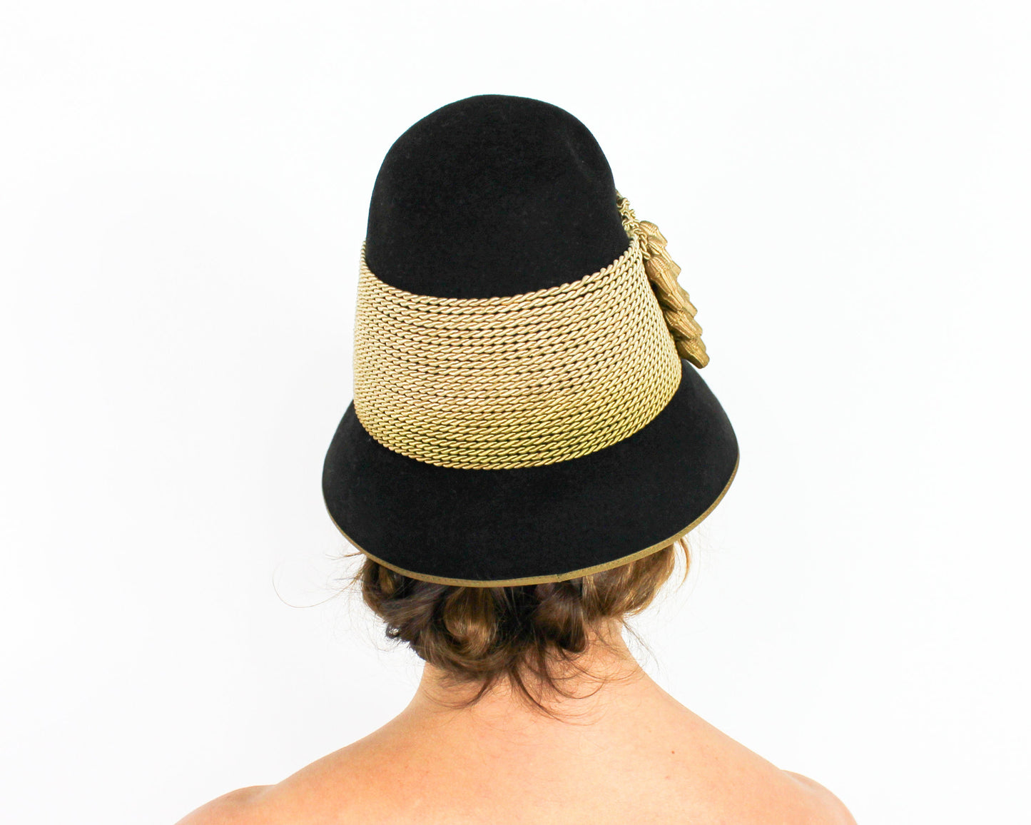 1930s Black & Gold Wool Felt Cloche