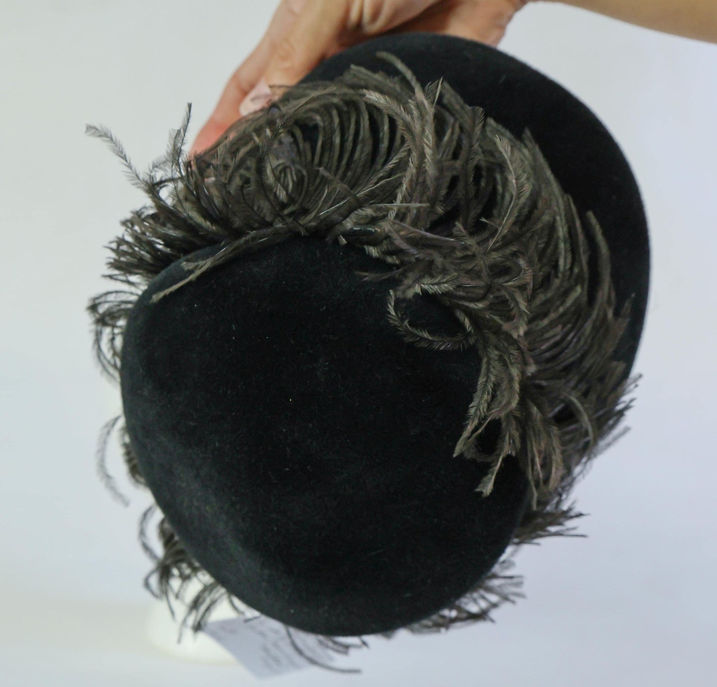 1950s Black Wool Feather Tilt Hat