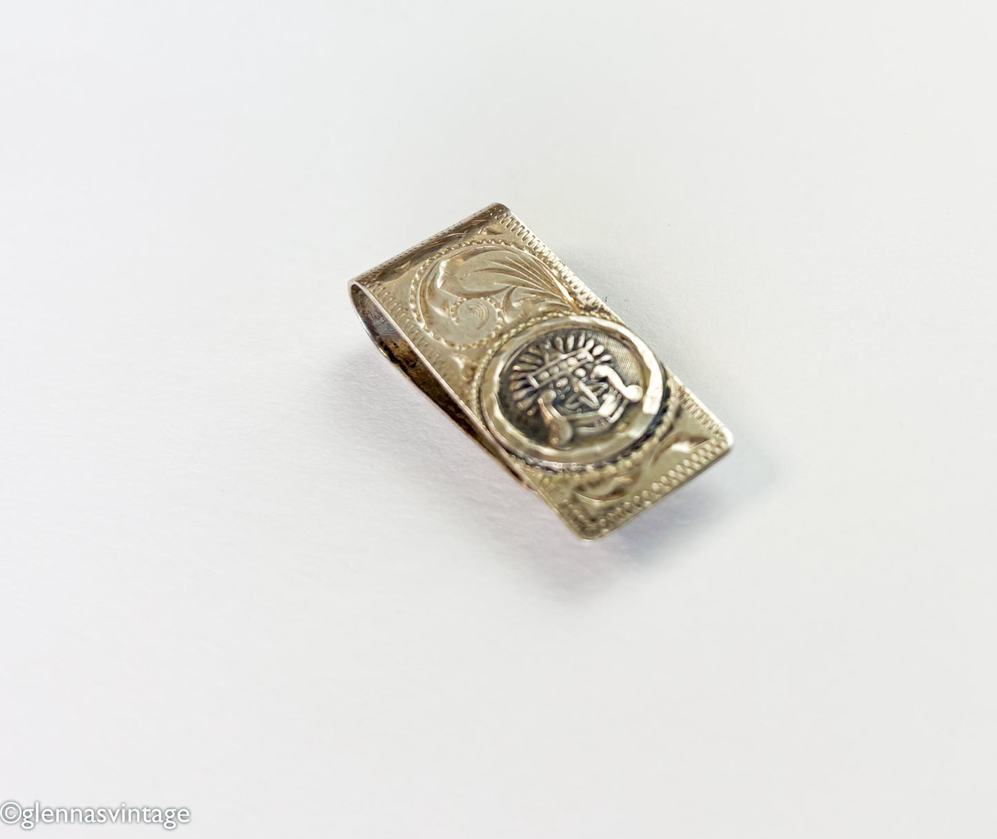 1950s Mexican Silver Money Clip | Aztec Mask Emblem