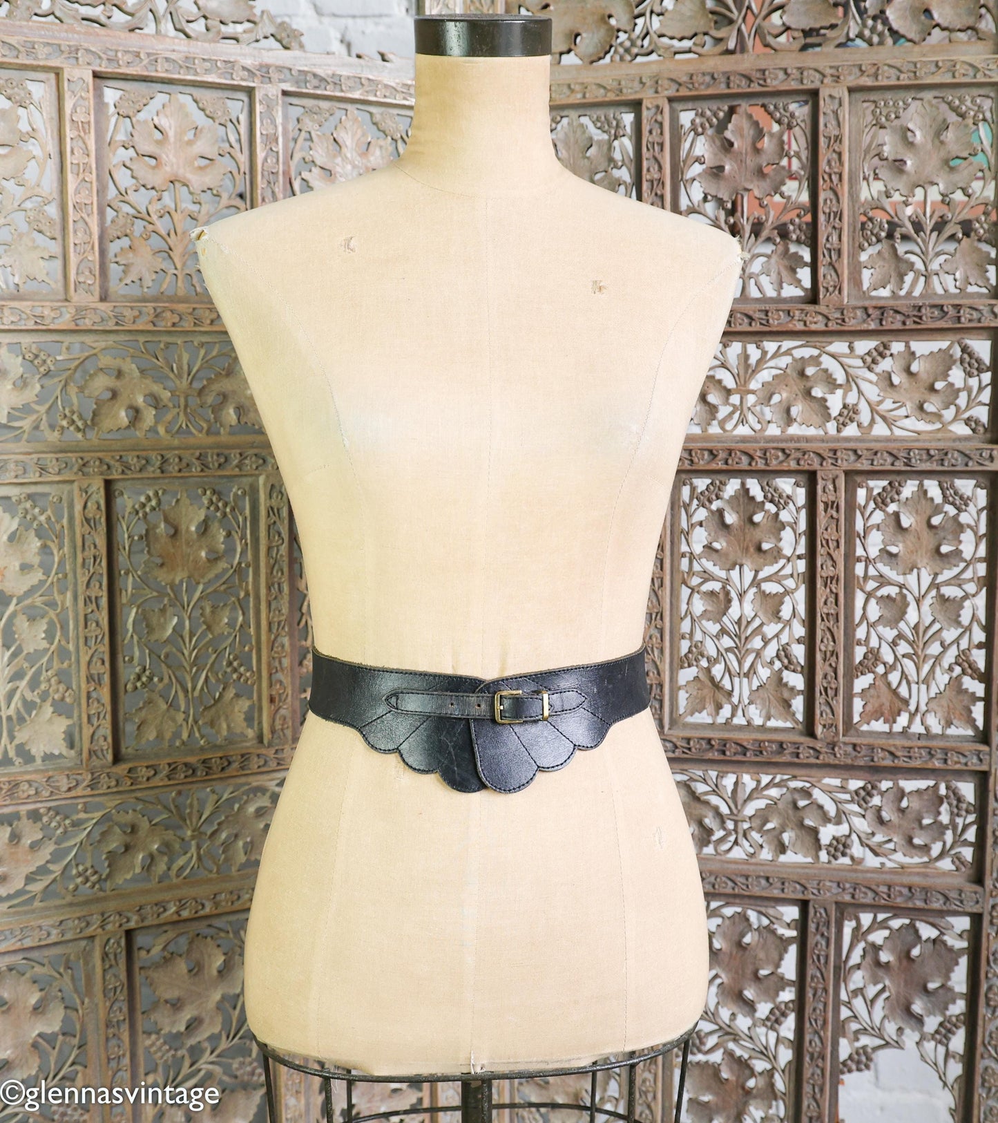 1950s Black Leather Scalloped Belt