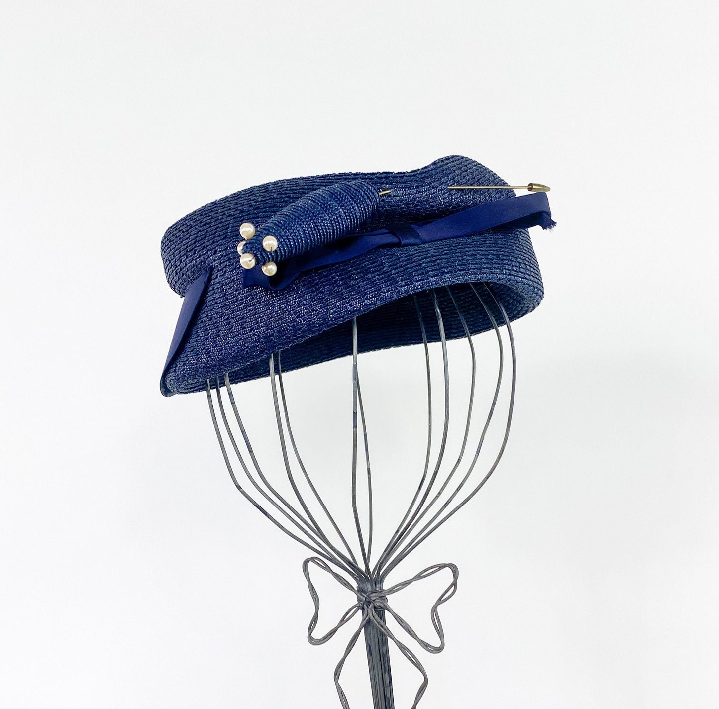 1950s Navy Raffia Pillbox Hat