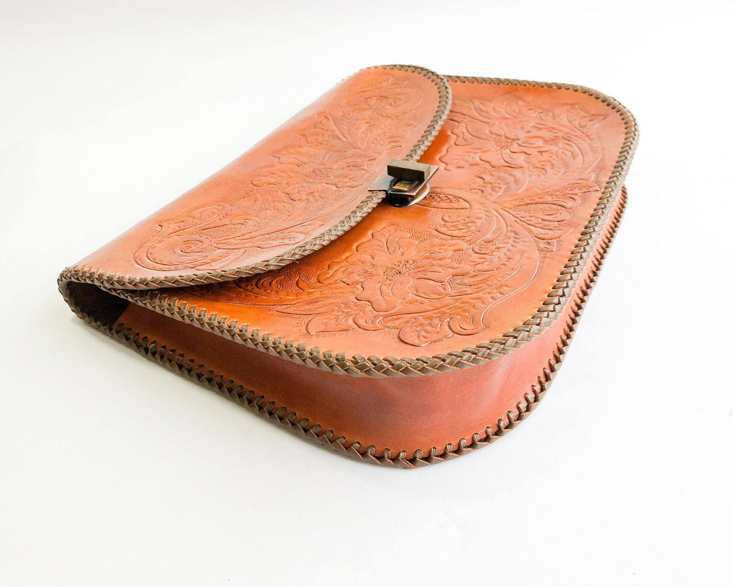 1950s Tooled Leather Clutch | 50s Tooled Handbag