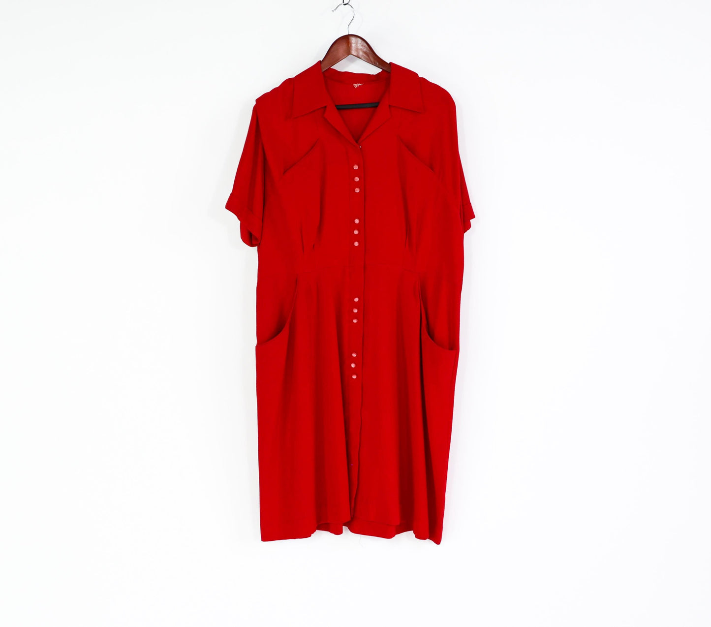 1940s Red Wool Day Dress, 48" Bust